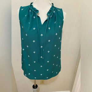 *EUC* Merona Green & White Print Sleeveless Blouse w/ Keyhole tie